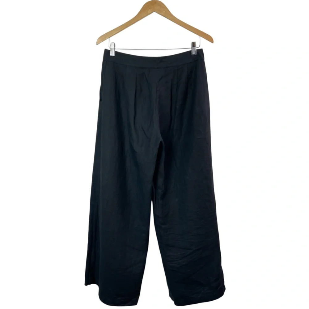 Eileen Fisher Black Flat Front High-Rise Wide Leg Ankle Crop Linen Pants Small - Picture 4 of 16